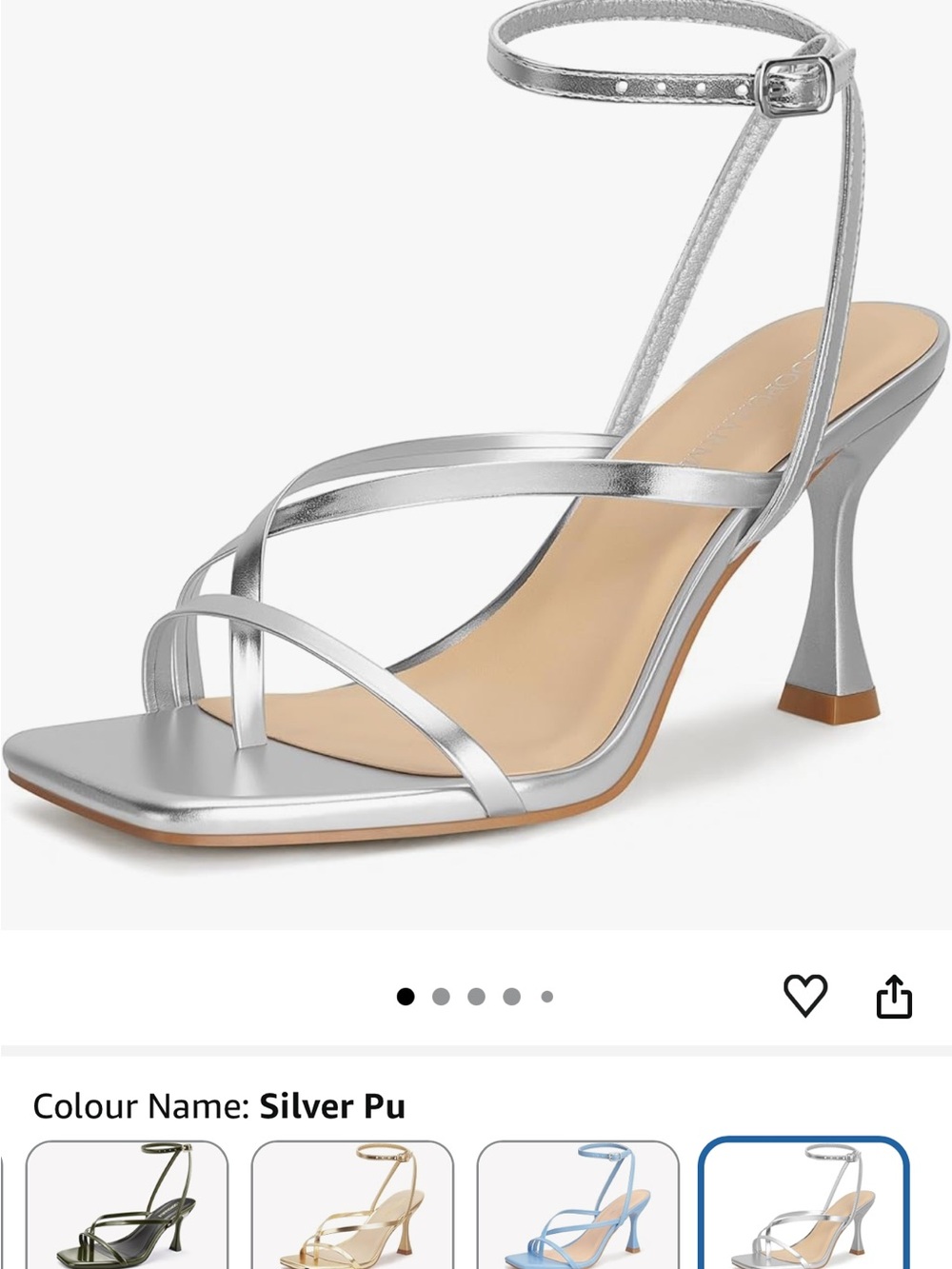 Silver Metallic Strappy Ankle‑Wrap Heeled Sandal